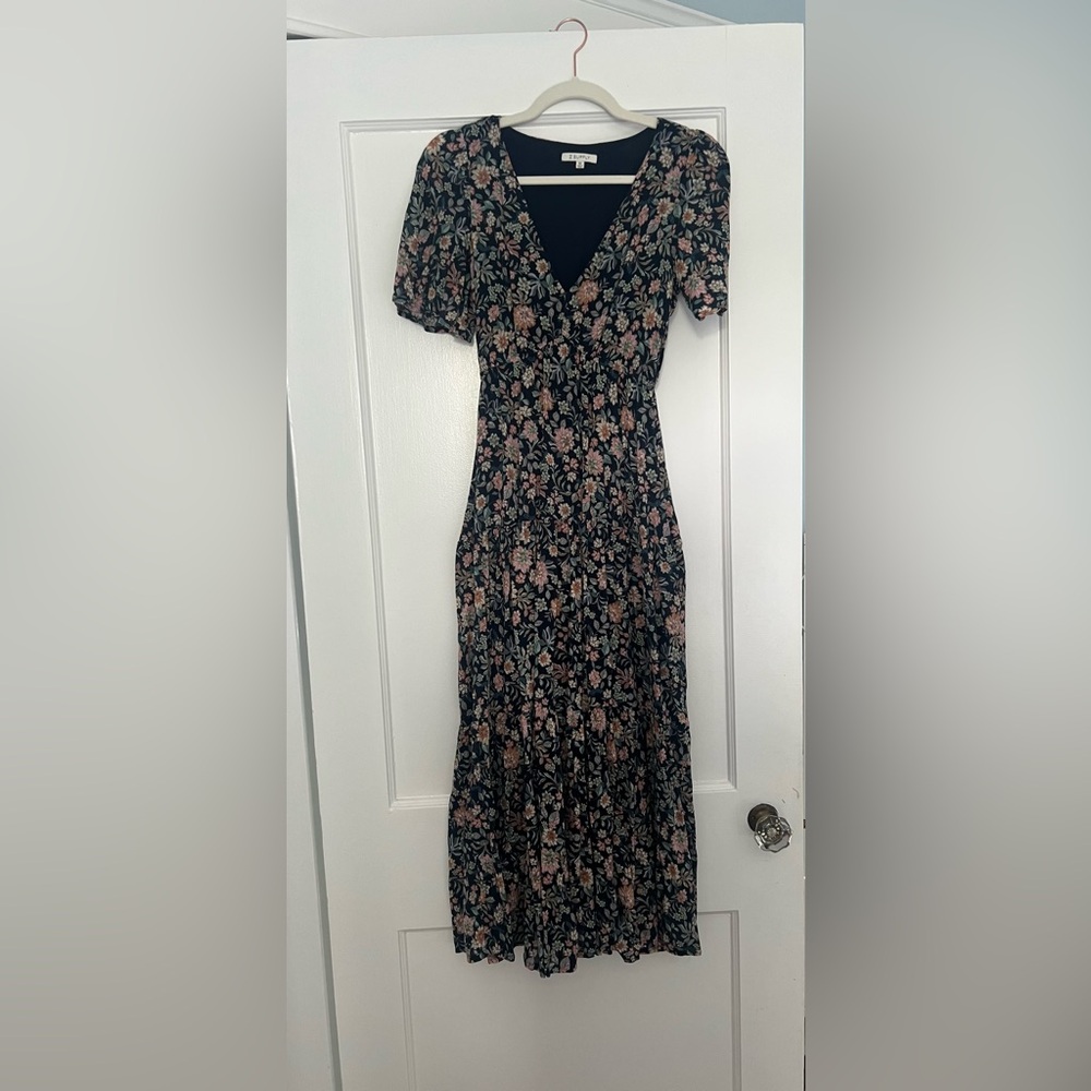 Z Supply Navy Floral Maxi Dress with Pink & Green Print